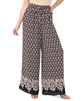CeCe Women's Printed Tie-Waist High-Rise Flowy Pants