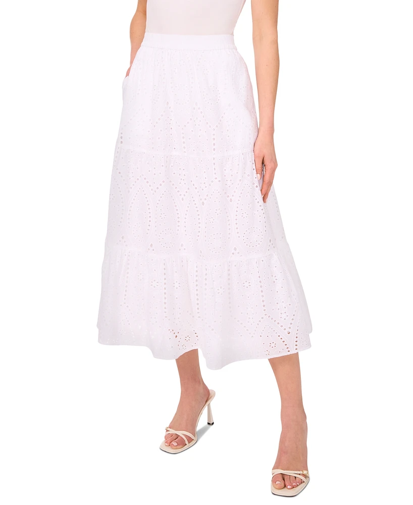 CeCe Women's Cotton Tiered Circle Midi Skirt