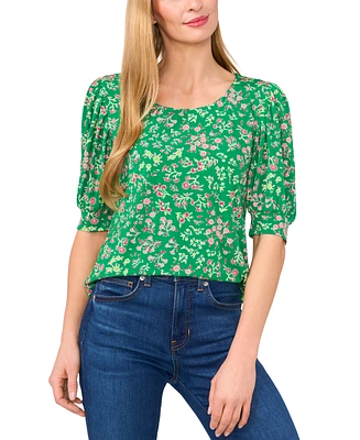 CeCe Women's Crewneck Shirred-Elbow-Sleeve Top