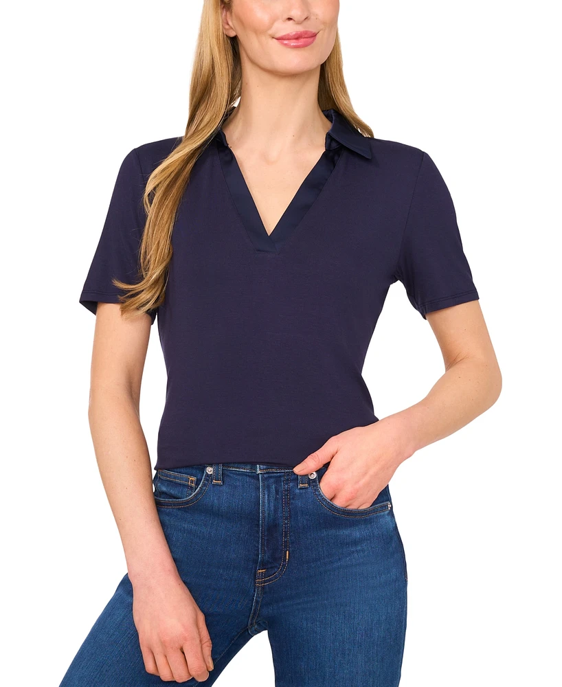 CeCe Women's Contrast-Trim Short Sleeve Polo Shirt