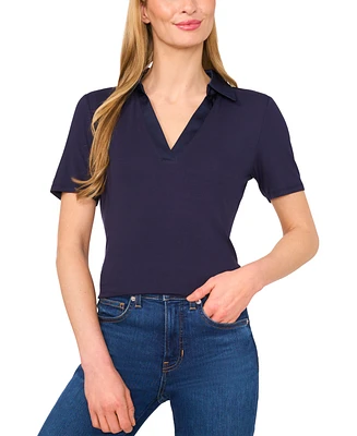 CeCe Women's Contrast-Trim Short Sleeve Polo Shirt