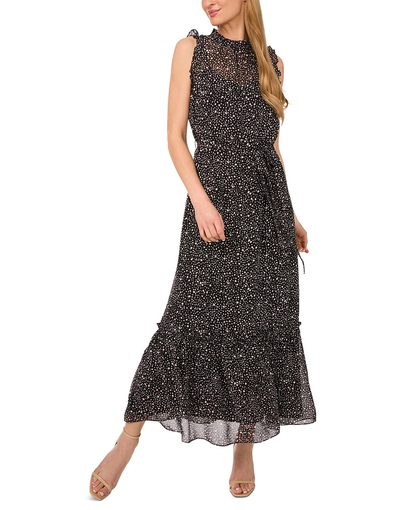 CeCe Women's Printed Ruffled Tie-Waist Maxi Dress