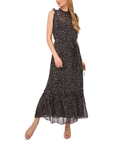 CeCe Women's Printed Ruffled Tie-Waist Maxi Dress