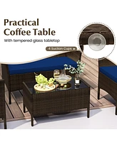 Gymax 8 Piece Outdoor Wicker Furniture Set Patio Rattan Conversation Set w/ Chair Loveseat Cushions