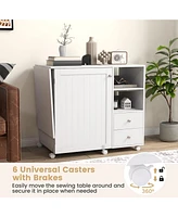 Folding Sewing Table with Charging Station and Storage Shelves