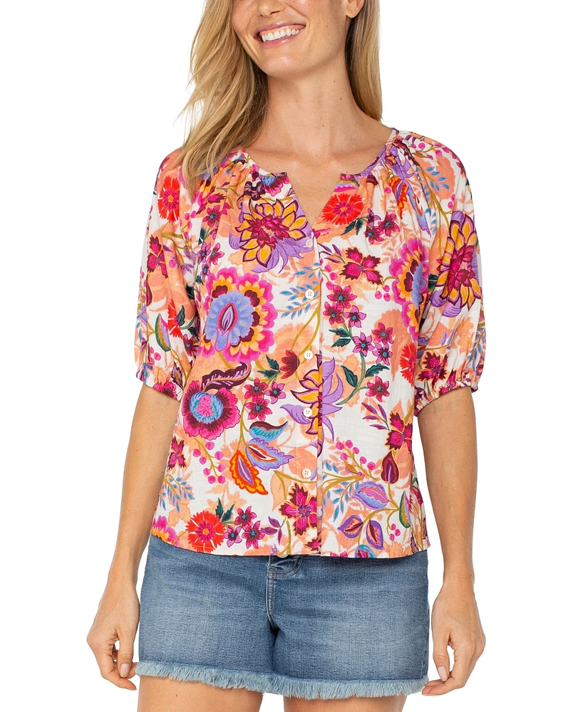 Liverpool Los Angeles Women's Floral Short-Sleeve Blouse