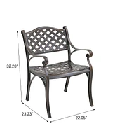2 Pcs Outdoor Dining Chairs Cast Aluminium Patio Chair Set of Bistro Chairs, Bronze