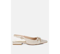 Crina Pearl-Detailed Horsebit Woven Flats