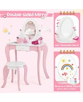 Pretend Kids Vanity Set with 360° Rotatable Mirror and Play Accessories