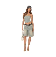 Edikted Women's Shira washed denim bermuda shorts