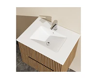 Casainc 24" Wall Mounted Walnut Bathroom Vanity Cabinet with White Basin Sink Combo Floating