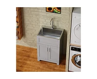 Casainc 24" Bathroom Sink Vanity Laundry Utility Gray Cabinet w/ Stainless Steel Sink Combo
