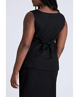 Eloquii Plus Square Neck Scoop Hem Linen Blend Vest