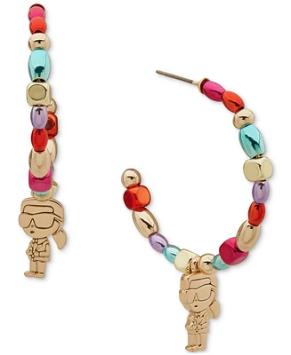Karl Lagerfeld Paris Gold-Tone Beaded Charm Medium Hoop Earrings, 1.1"
