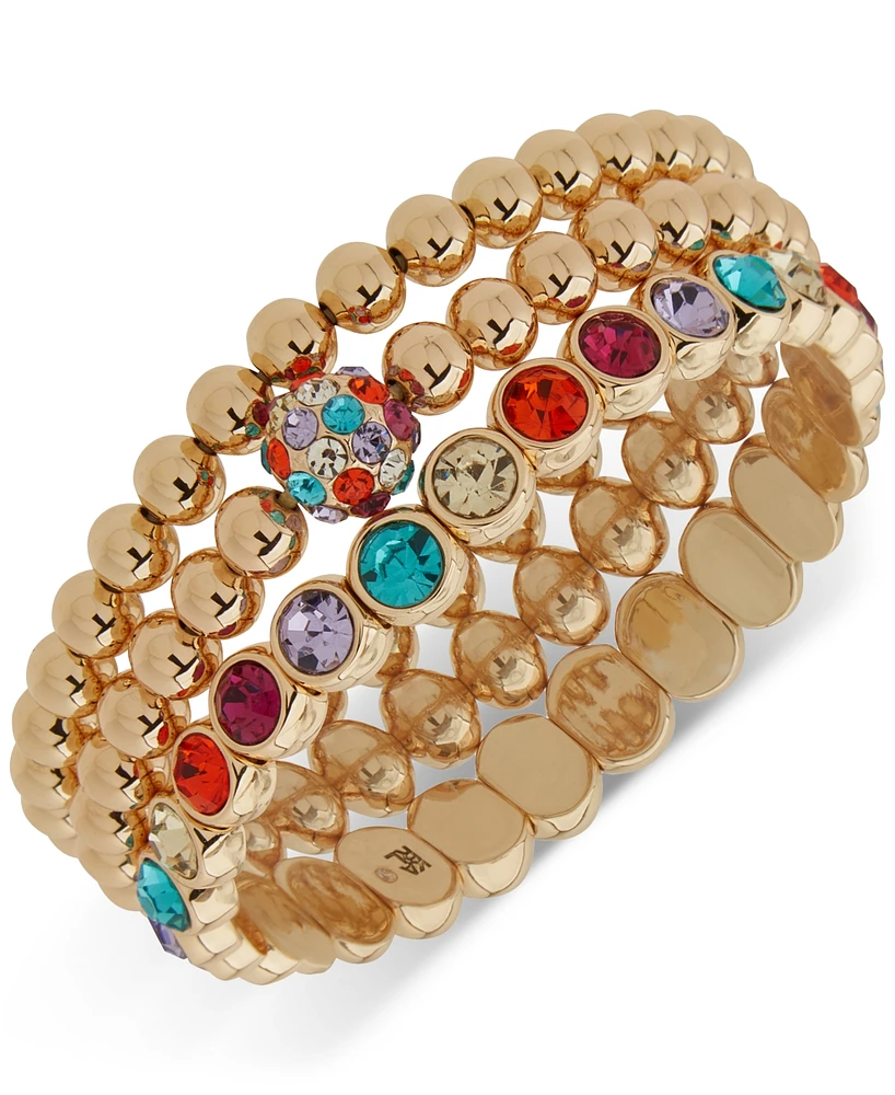 Karl Lagerfeld Paris Gold-Tone 3-Pc. Set Stone & Polished Bead Stretch Bracelets