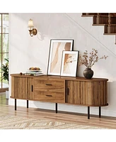 Tribesigns 70" Mid-Century Modern Tv Stand for 75" Tv, Fluted Entertainment Center with Sliding Tambour Doors, Drawers and Adjustable Shelves, Walnut