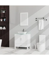 Casainc 30" White Bathroom Vanity and Sink Combo Glass Top Cabinet With Mirror