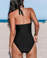 Cupshe Women's Black Halterneck Tummy Control One-Piece