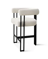 Set of 2 Modern Counter Stools, Boucle Upholstered Bar Chairs with Curved Armrests-Maison Boucle