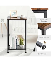2-Tier Industrial End Table with Metal Mesh Storage Shelves
