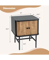 Mid-century Modern Nightstand with Sliding Doors and Storage Cabinet