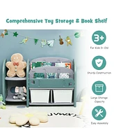 Kids Toy Storage Organizer with 2-Tier Bookshelf and Plastic Bins
