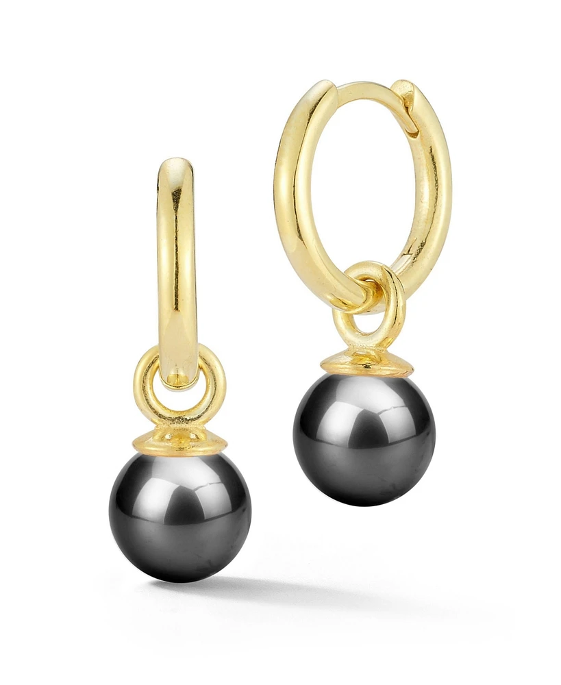 Rachel Zoe 14K Gold Plated Sterling Silver Grey Pearl Charm Hoop Earrings