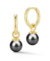 Rachel Zoe 14K Gold Plated Sterling Silver Grey Pearl Charm Hoop Earrings