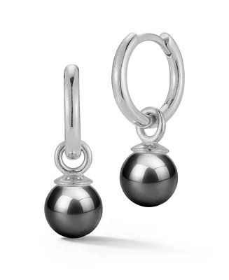 Rachel Zoe 14K Gold Plated Sterling Silver Grey Pearl Charm Hoop Earrings