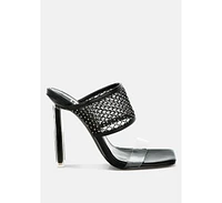 Salween Clear Embellished Square Toe Heels