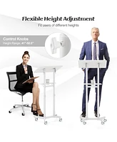 Mobile Lectern Podium Height-adjustable Rolling Laptop Cart with Tilting Top Storage Tray