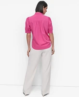 Dkny Petite Mandarin-Collar Puff-Shoulder Shirt