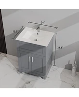 Casainc 24" Bathroom Sink Vanity Laundry Utility Gray Cabinet