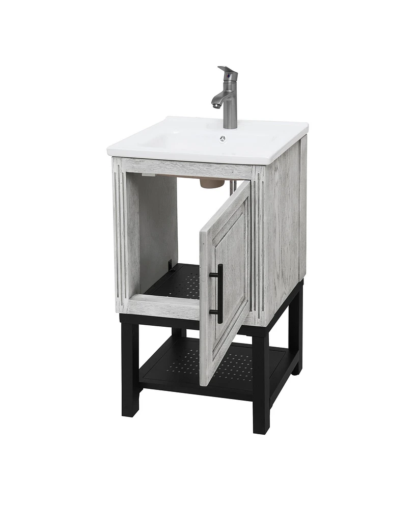 Casainc 20" Small Bathroom Vanity with Sink & Faucet, Freestanding Bathroom Cabinet with White Ceramic Basin