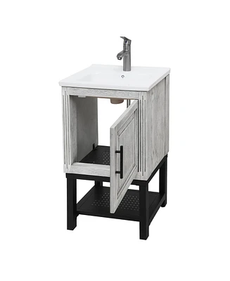 Casainc 20" Small Bathroom Vanity with Sink & Faucet, Freestanding Bathroom Cabinet with White Ceramic Basin