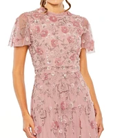 Mac Duggal Women's Embellished High Neck Cap Sleeve A Line Dress