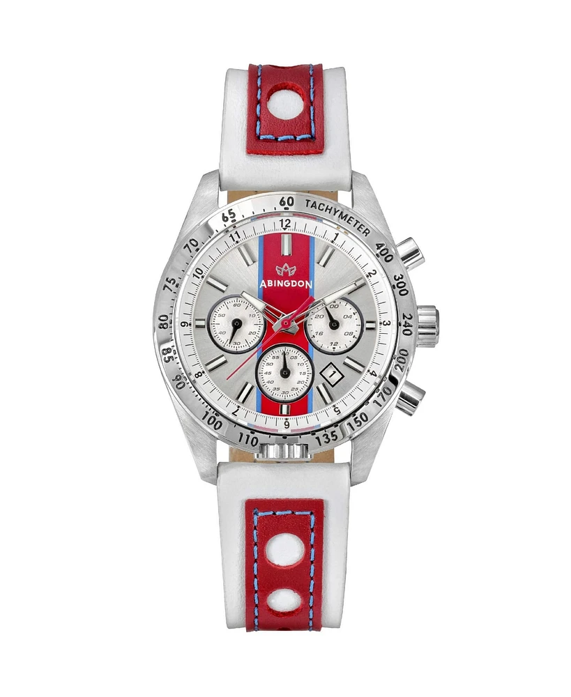 Abingdon Co. Women's Jordan Chronograph Multifunctional Victory Red Leather Strap Watch, 40mm