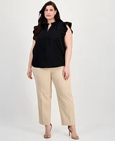 Anne Klein Plus Ruffle-Trim Split-Neck Sleeveless Blouse
