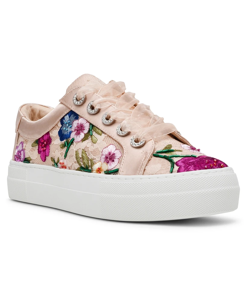 Betsey Johnson Women's Jayla Floral Embroidery Lace-Up Sneakers