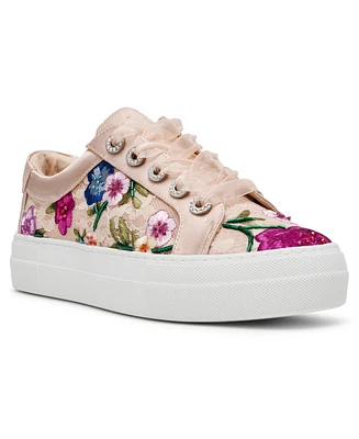 Betsey Johnson Women's Jayla Floral Embroidery Lace-Up Sneakers
