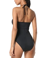 Michael Kors Women's Laced Keyhole Halter One-Piece Swimsuit