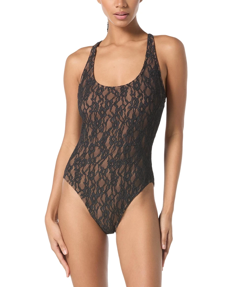 Michael Kors Women's Floral Lace Cross Back One-Piece Swimsuit