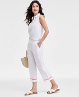 Charter Club Women's Linen Embroidered Cropped Pants, Exclusively at Macy's