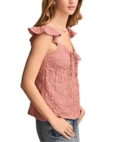 Lucky Brand Women's Textured Ruffle-Sleeve Babydoll Top