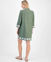 Charter Club Women's 100% Linen Palm-Trim Mini Dress, Exclusively at Macy's