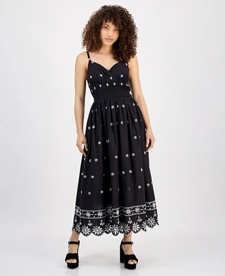 Tinsel Petite V-Neck Sleeveless Black Eyelet Maxi Dress