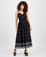 Tinsel Petite V-Neck Sleeveless Black Eyelet Maxi Dress