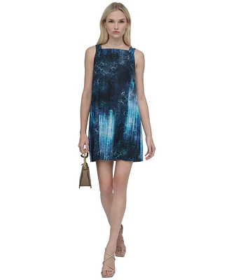 Dkny Petite Faded-Print Square-Neck Mini Shift Dress