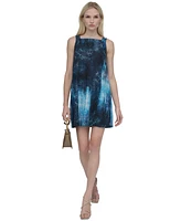 Dkny Petite Faded-Print Square-Neck Mini Shift Dress