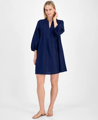 Charter Club Women's 100% Linen 3/4-Sleeve Pintuck Dress, Exclusively at Macy's